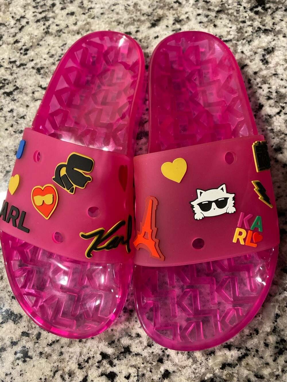 Karl Lagerfeld Paris Thea Womans Fuchsia Pink Slides